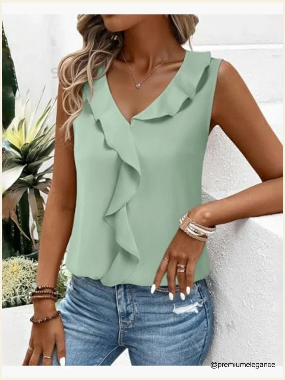 Sleeveless Ruffle Tank Top Business Casual Blouse Office Work Shirt - Picture 3 of 7
